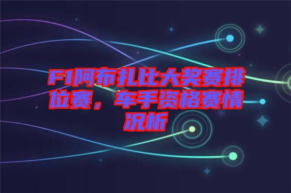 F1阿布扎比大獎(jiǎng)賽排位賽，車(chē)手資格賽情況析