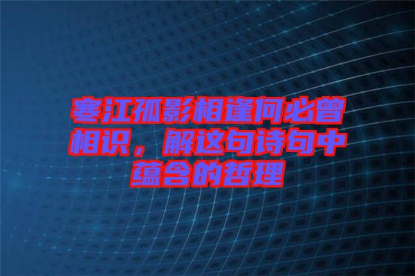 寒江孤影相逢何必曾相識(shí)，解這句詩(shī)句中蘊(yùn)含的哲理