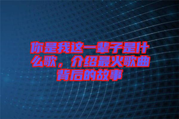 你是我這一輩子是什么歌，介紹最火歌曲背后的故事