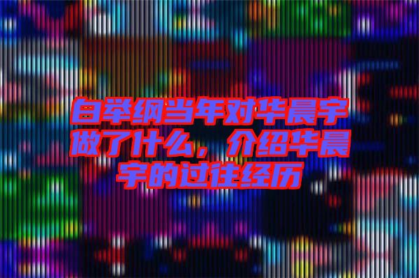 白舉綱當(dāng)年對(duì)華晨宇做了什么，介紹華晨宇的過往經(jīng)歷