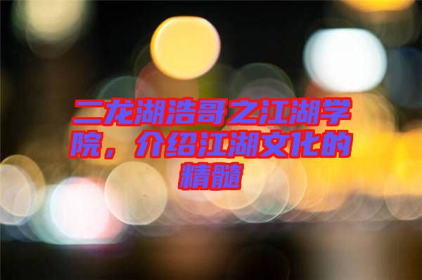 二龍湖浩哥之江湖學(xué)院，介紹江湖文化的精髓