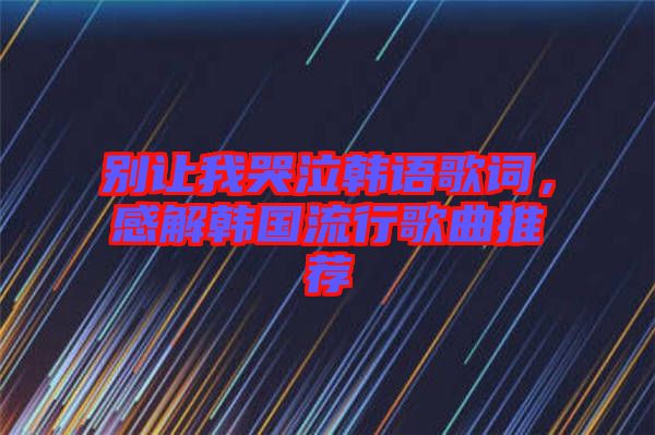 別讓我哭泣韓語(yǔ)歌詞，感解韓國(guó)流行歌曲推薦