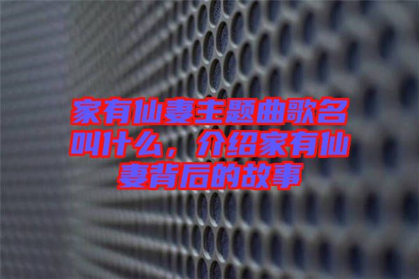 家有仙妻主題曲歌名叫什么，介紹家有仙妻背后的故事