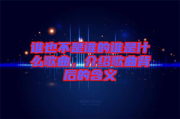 誰也不是誰的誰是什么歌曲，介紹歌曲背后的含義