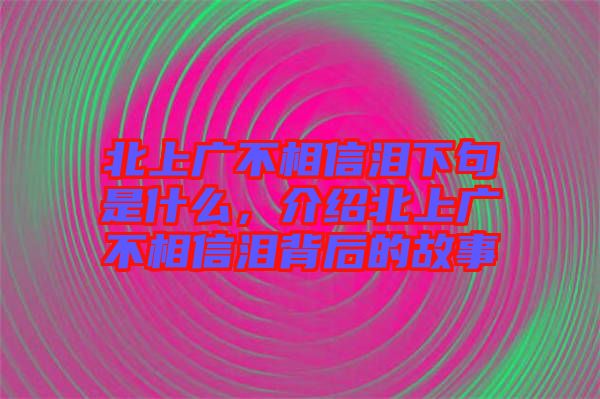 北上廣不相信淚下句是什么，介紹北上廣不相信淚背后的故事
