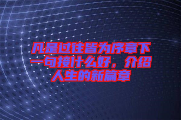 凡是過往皆為序章下一句接什么好，介紹人生的新篇章