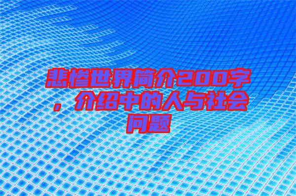 悲慘世界簡介200字，介紹中的人與社會問題