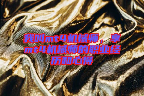 我叫mt4機械師，享mt4機械師的職業(yè)經歷和心得