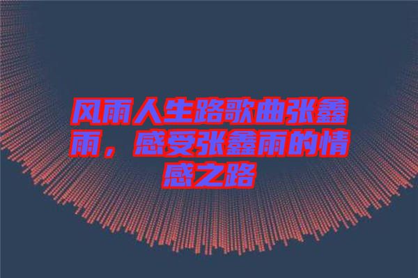 風(fēng)雨人生路歌曲張?chǎng)斡?，感受張?chǎng)斡甑那楦兄? width=