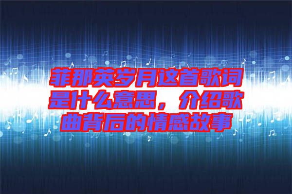菲那英歲月這首歌詞是什么意思，介紹歌曲背后的情感故事