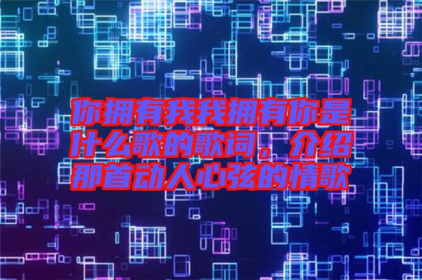 你擁有我我擁有你是什么歌的歌詞，介紹那首動人心弦的情歌