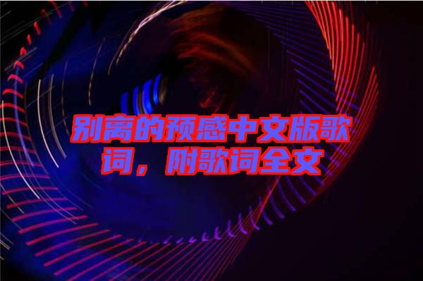 別離的預(yù)感中文版歌詞，附歌詞全文