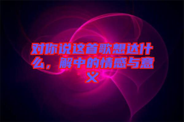 對你說這首歌想達什么，解中的情感與意義