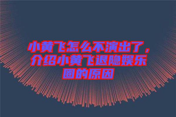 小黃飛怎么不演出了，介紹小黃飛退隱娛樂圈的原因