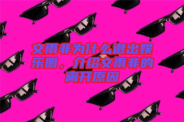 文雨非為什么退出娛樂圈，介紹文雨非的離開原因