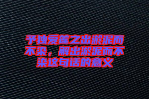 予獨(dú)愛蓮之出淤泥而不染，解出淤泥而不染這句話的意義