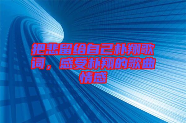 把悲留給自己樸翔歌詞，感受樸翔的歌曲情感