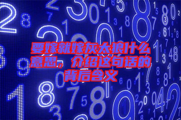 要嫁就嫁灰太狼什么意思，介紹這句話(huà)的背后含義