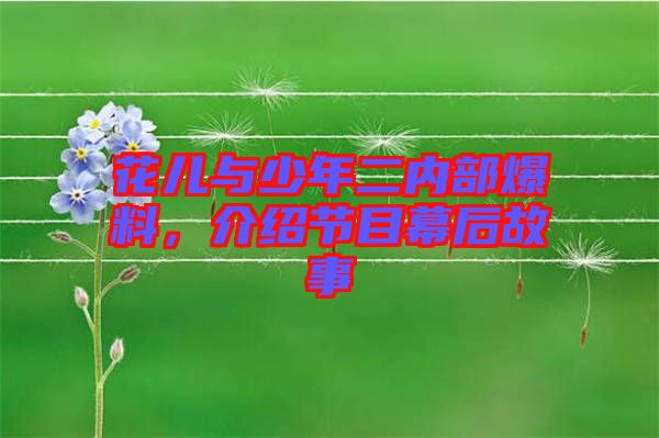 花兒與少年二內(nèi)部爆料，介紹節(jié)目幕后故事