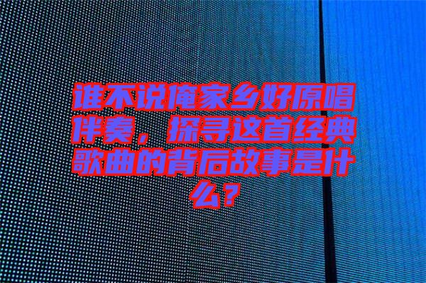 誰不說俺家鄉(xiāng)好原唱伴奏，探尋這首經典歌曲的背后故事是什么？