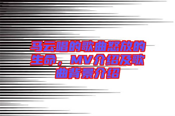 馬云唱的歌曲怒放的生命，MV介紹及歌曲背景介紹